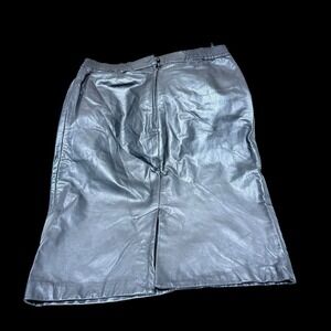 Vtg Sz 8 80s Pia Rucci Black Leather Pencil Skirt Zip/button Closure Career Club